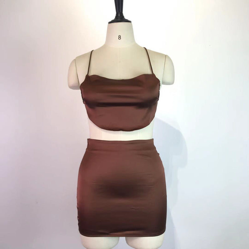 Lace up Backless Top And Skirt Two Piece Set GWDS 210520