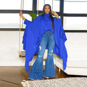 Pleated Long Solid Color Shawl Blouse NNWF 10623