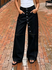 Plus Size Solid Color Breasted Button Jeans GYLN 5147