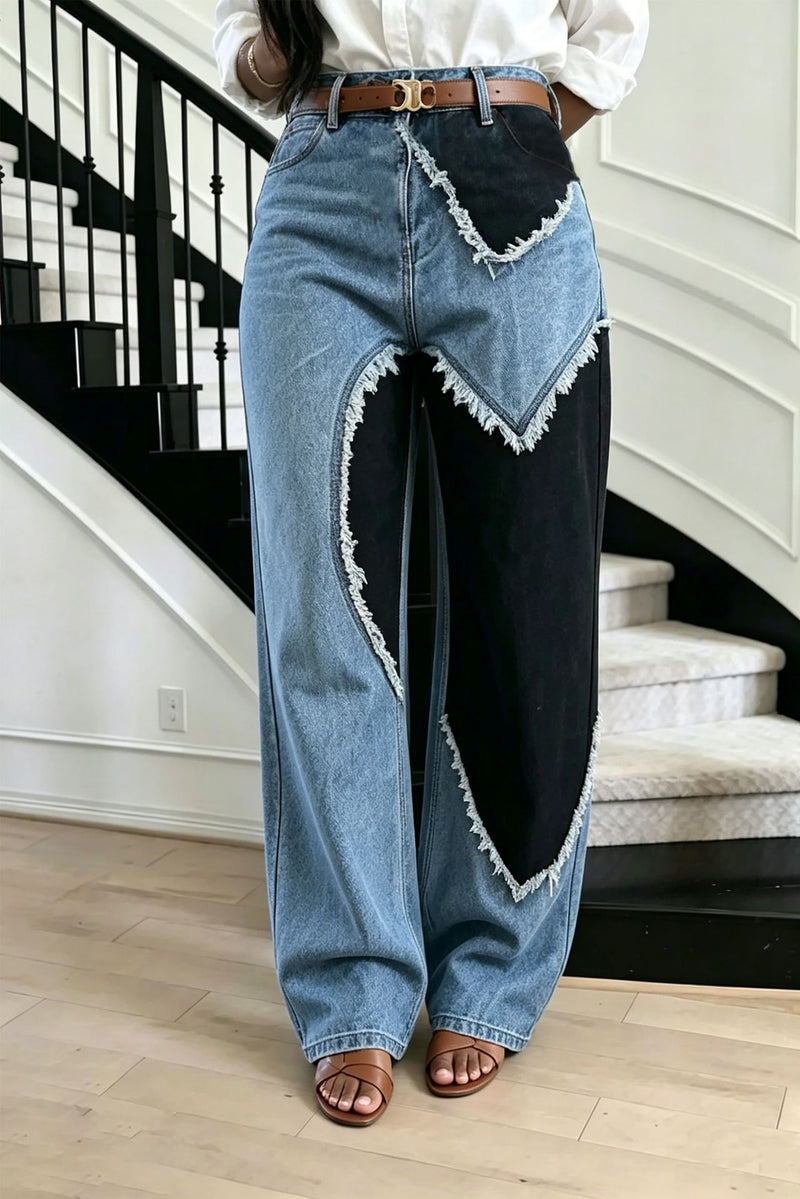 Plus Size Color Block Patchwork Heart Jeans GYLN 9642