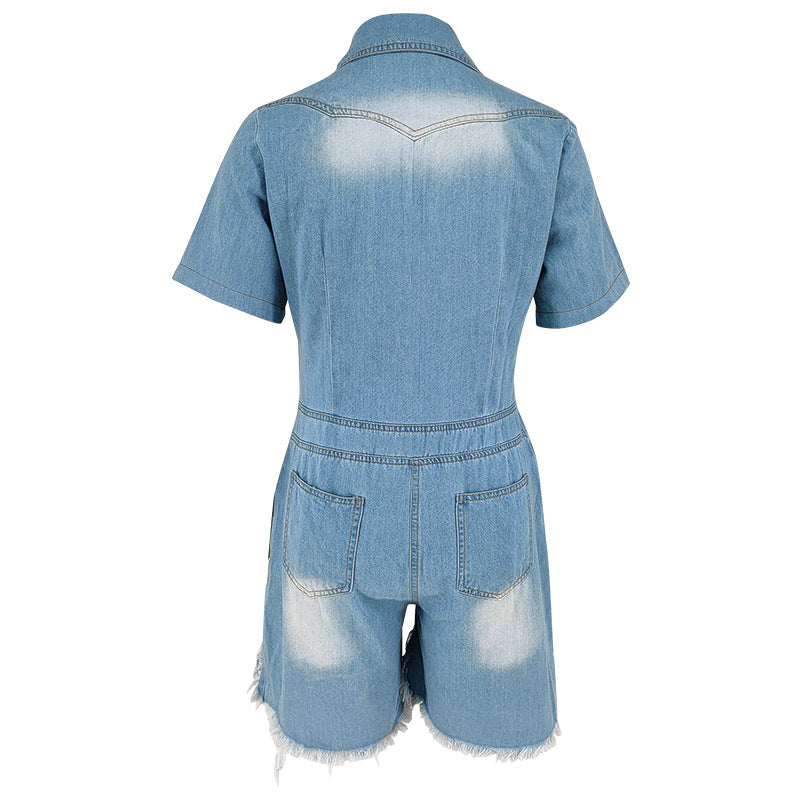 Short Sleeve Tassel Denim Ronper GDAM 218628