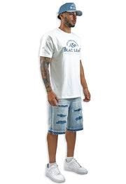 Purpose First White Shirt Denim Shorts and Trucker Hat Bundle