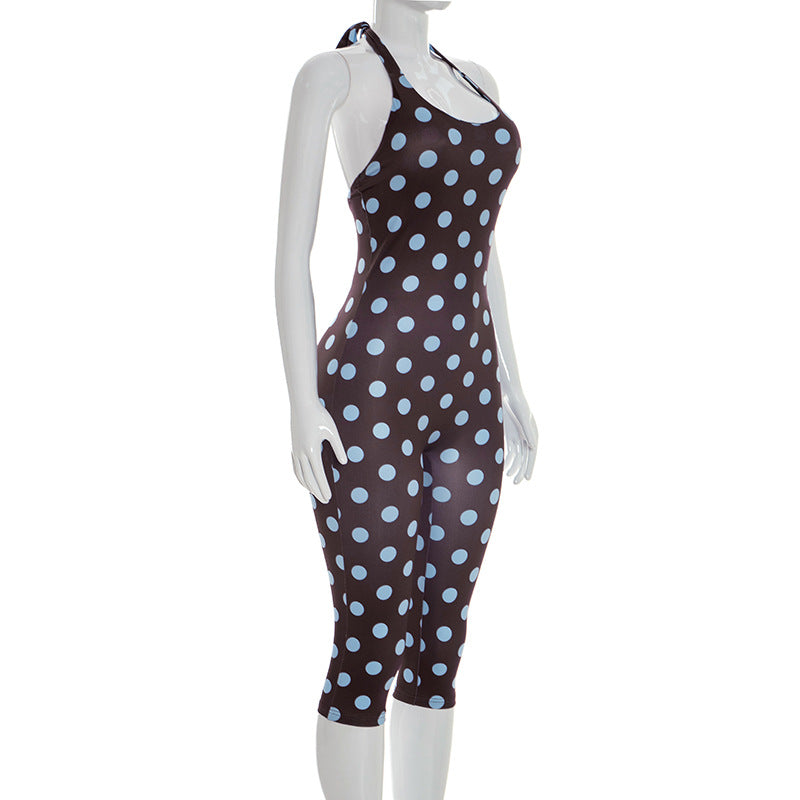 Polka Dots Print Halterneck Seventh Jumpsuit GSZM J26JP088