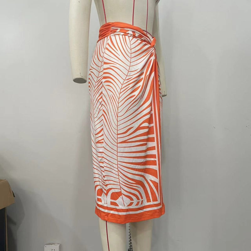 Printed Irregular Half body Long Skirt OLYF 6148