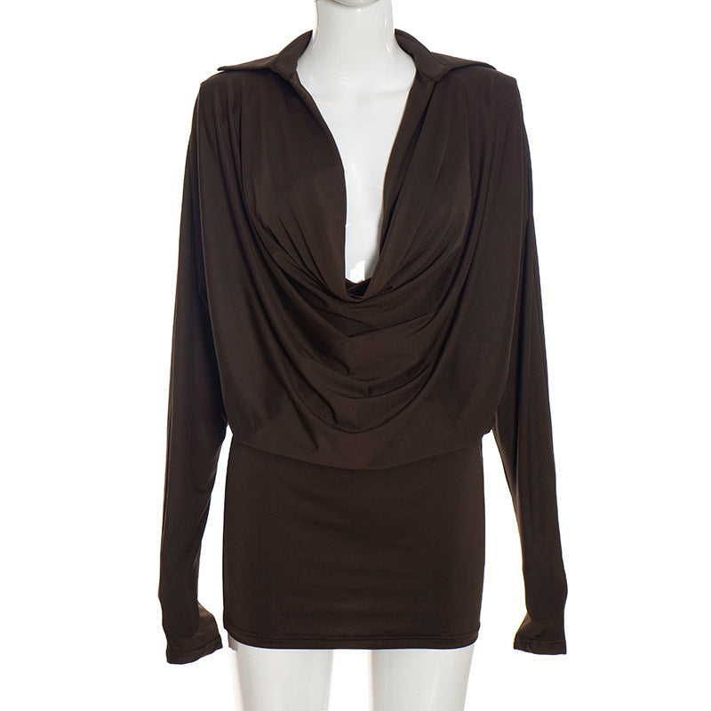 Casual Long Sleeve Ruched Mini Dress GSZM C26DS337