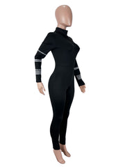 Long Sleeve Hot Drill High Collar Jumpsuit SHD 9958