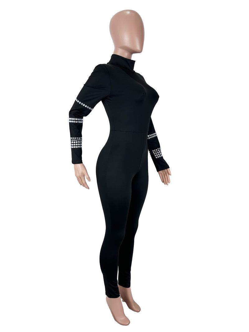 Long Sleeve Hot Drill High Collar Jumpsuit SHD 9958
