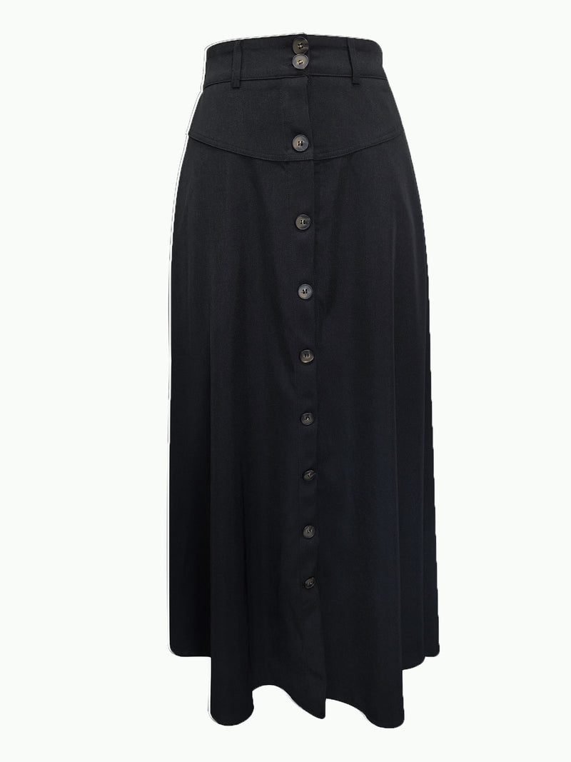 Single Breasted Pocket Solid Color Long Skirt OMY 12015