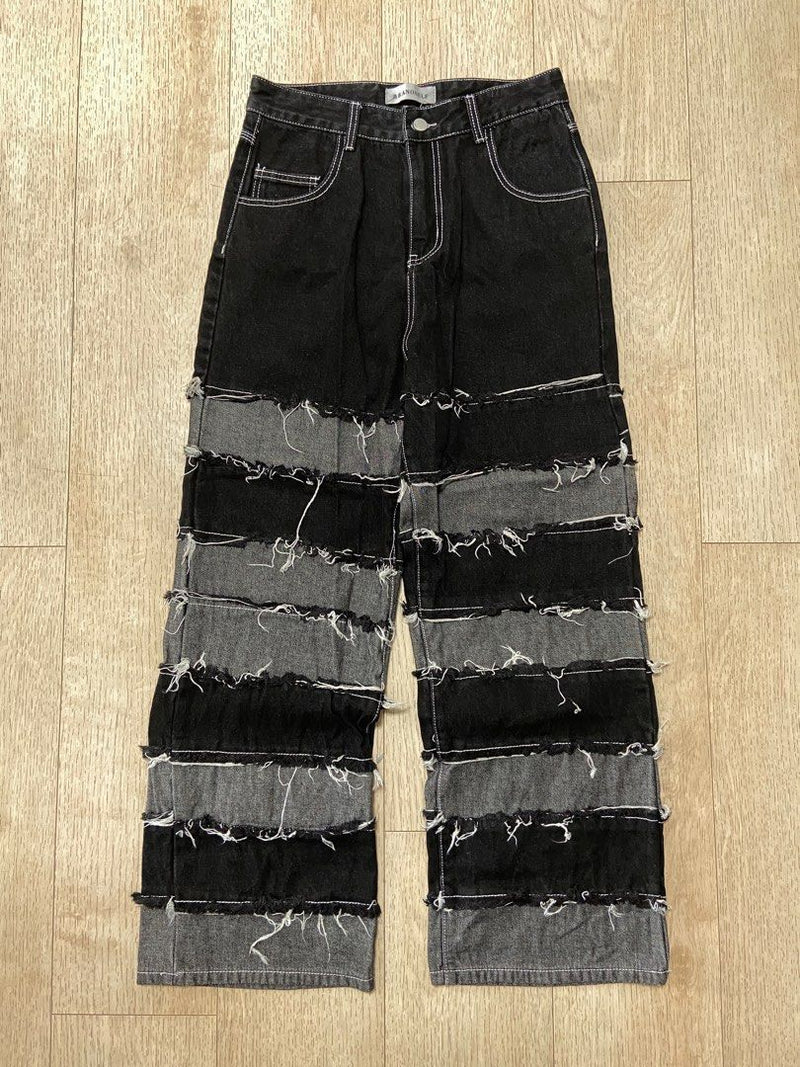 Plus Size Fashion Patchwork Raw Edge Jeans GYLN 1111