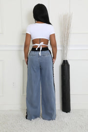 Splicing Woven Wide Leg Jeans YUMT YMT419
