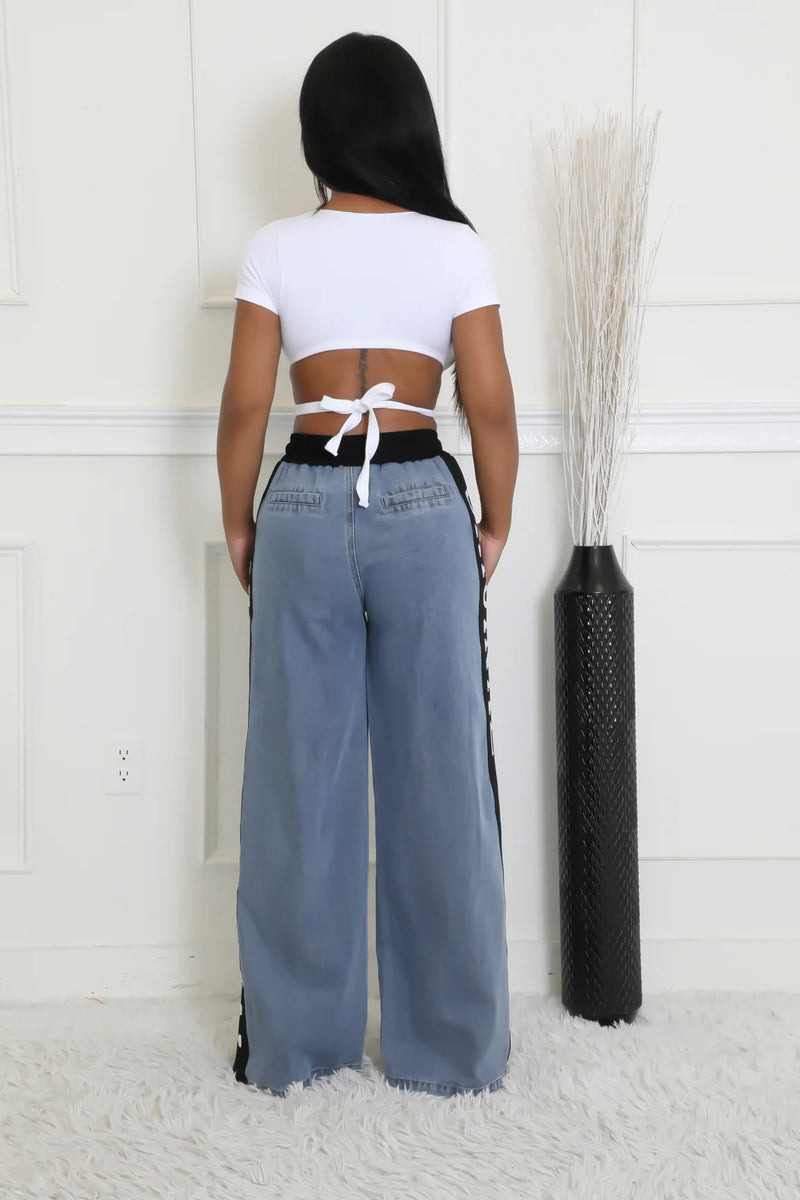 Splicing Woven Wide Leg Jeans YUMT YMT419