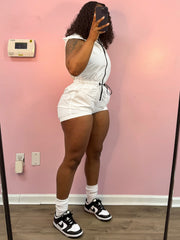 Solid Sleeveless Zipper Drawstring Romper CH 25027