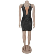 Sexy Deep V Neck Hot Drill Mini Dress BY 7348
