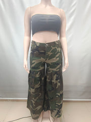 Plus Size Camouflage Print Wide Leg Jeans GAKF 60602
