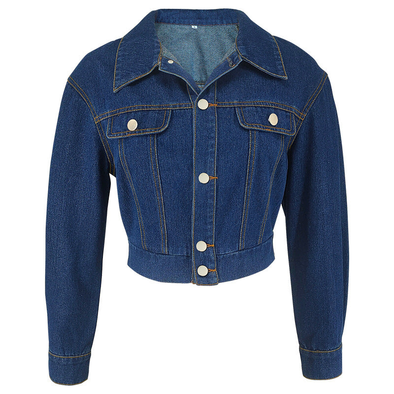 Button Cardigan Long Sleeve Short Denim Jacket GDAM 218578