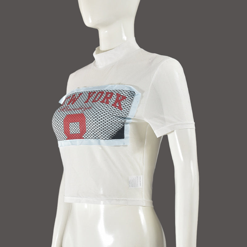 Mesh Patchwork Printed T Shirts GNZD 41283THG