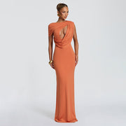 Solid Color Single Shoulder Hollow Out Maxi Dress GSZM D26DS216