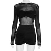 Sexy Mesh Long Sleeve Pleated Romper GSZM C25RP262