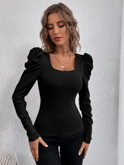 Square Neck Long Sleeve Knits T Shirt GYSQ WCCF2310