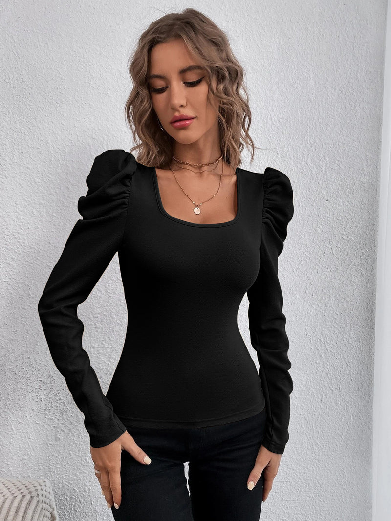 Square Neck Long Sleeve Knits T Shirt GYSQ WCCF2310
