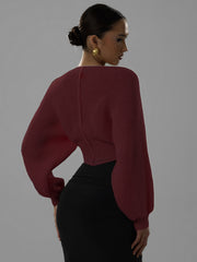 Long Sleeve V Neck Knits Sweater GQNF Y00255CM
