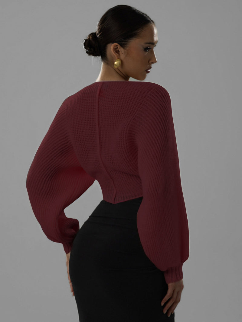 Long Sleeve V Neck Knits Sweater GQNF Y00255CM