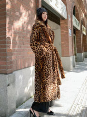 Plus Size Faux fur Leopard Print Rabbit Fur Extra Long Coat HHMY PO1022