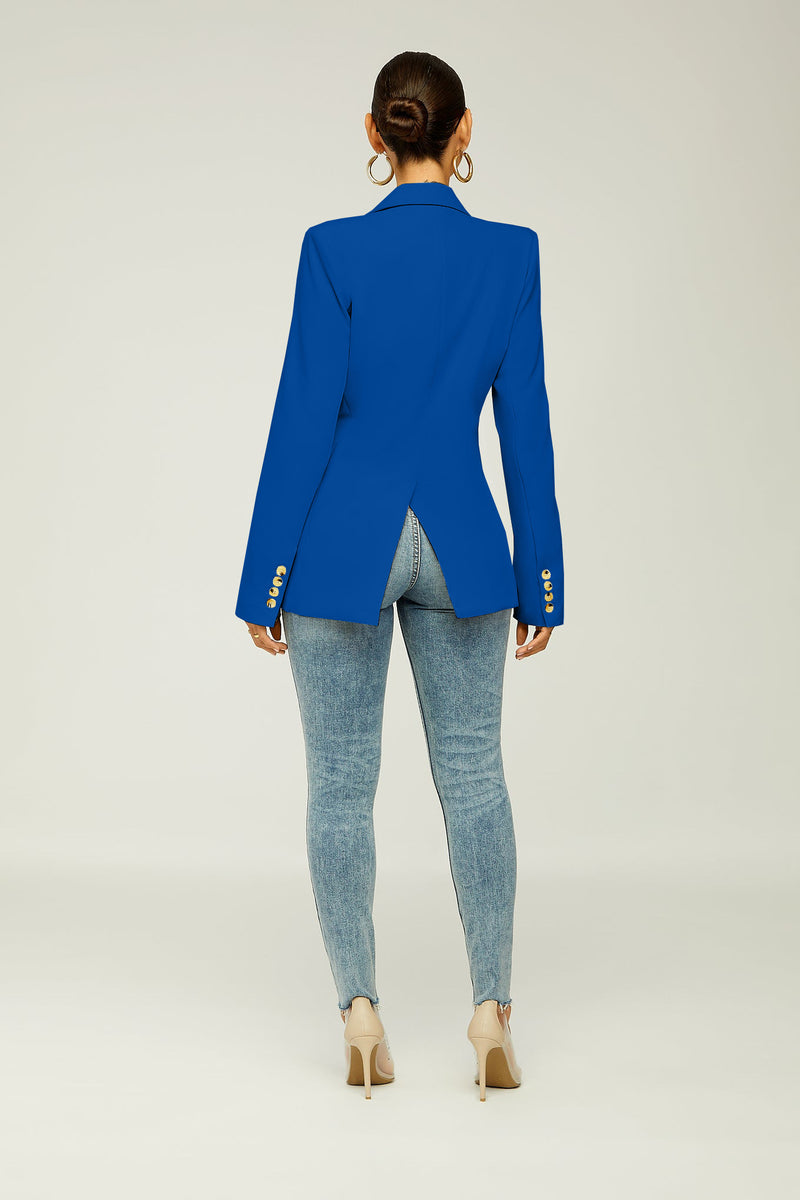 Solid Color Double Breasted Slim Blazer Coat XMY 9395