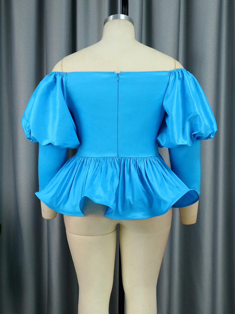 Plus Size One Shoulder Lantern Sleeve Ruffles Blouse GKEN AM030626