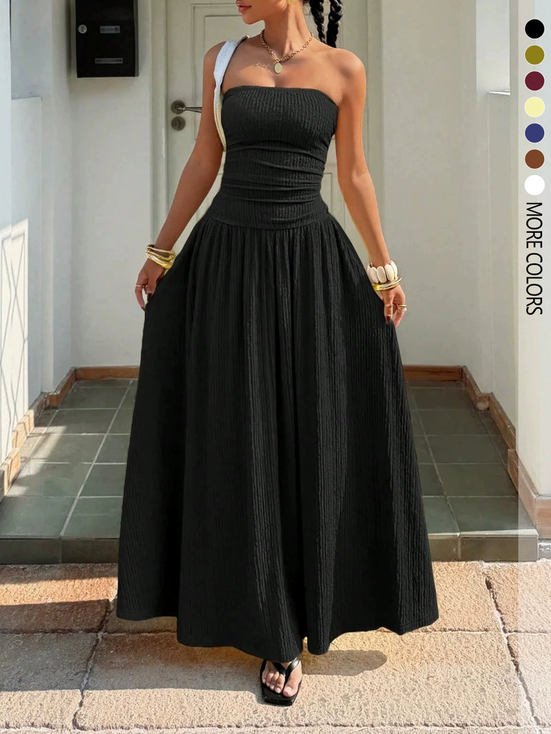Solid Color Big Swing Tube Top Maxi Dress GSRX 8813