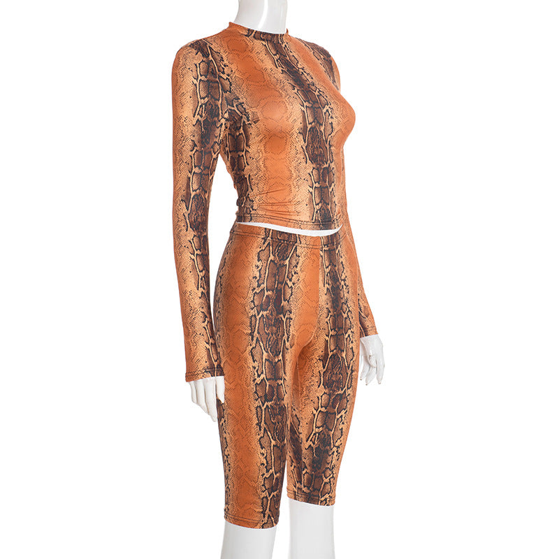 Snake Print Tight Two Piece Pants Set MXBF J25ST354