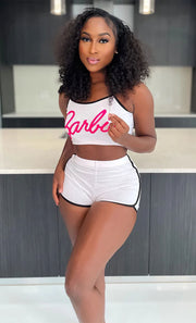 Letter Print Sling Vest And Shorts Sport 2 Piece Set XHXF 8683
