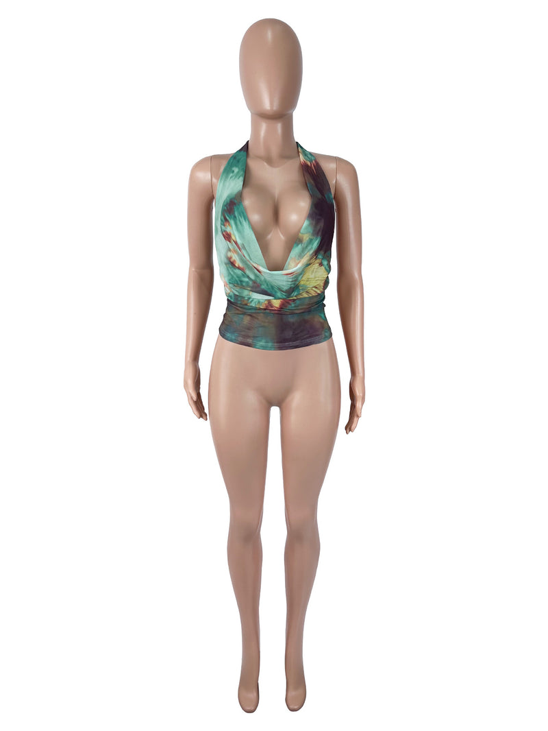 Halterneck Tie Up Mesh Tank Top SHD 9985