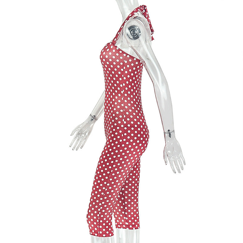 Halterneck Polka Dot Print Jumpsuit GJYO JP006361