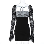 Lace Patchwork Long Sleeve Mini Dress GLAG D6121147F
