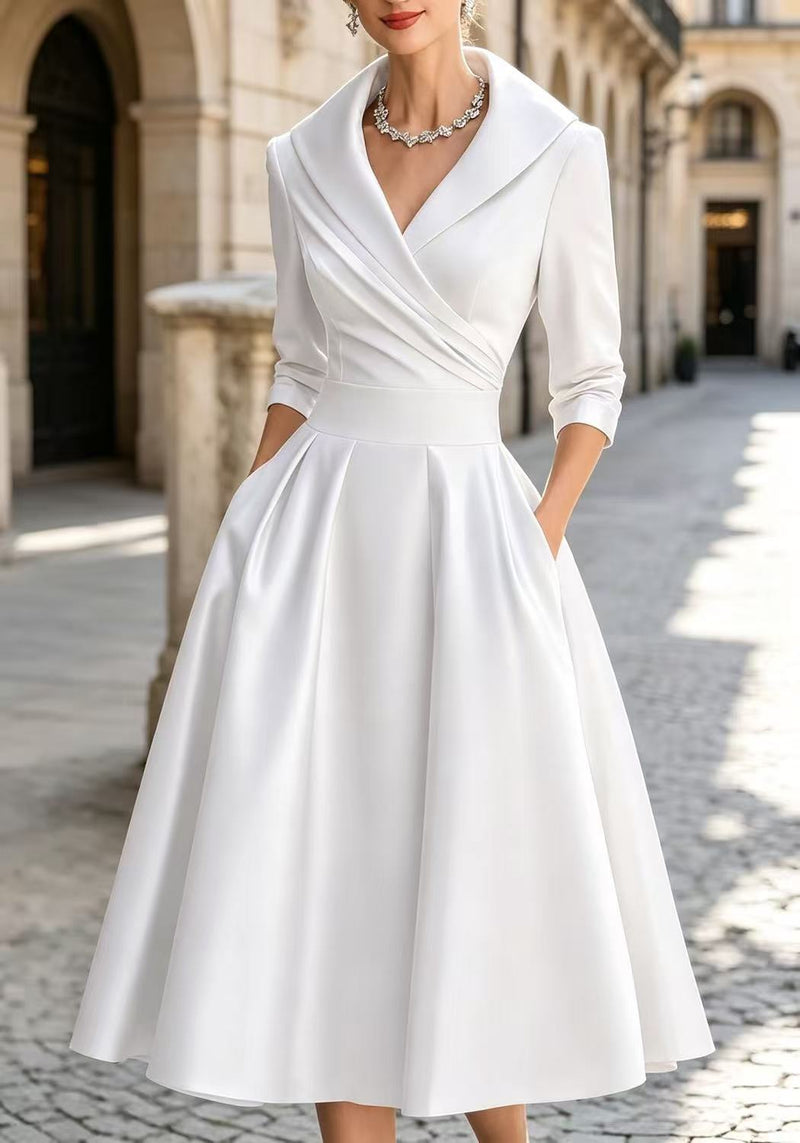Plus Size Solid Color Long Sleeve Satin Midi Dress BGN 371