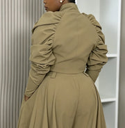 Metallic Zippered Ruffled Bubble Sleeve Coat LSD 3004