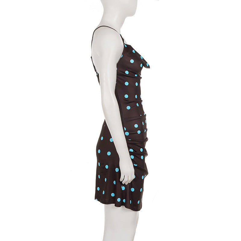Polka Dots Print Backless Mini Dress GPKJ MR49193
