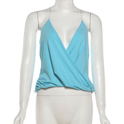 Solid Color V Neck Backless T Shirt GYME K6L06899A
