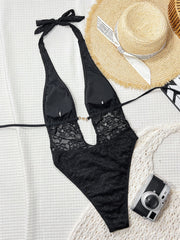 Lace Patchwork Backless One Piece Swimsuit CSYZ G863RY