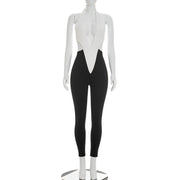 Color Block Deep V Neck Tie Up Jumpsuit GDSF J26JP099