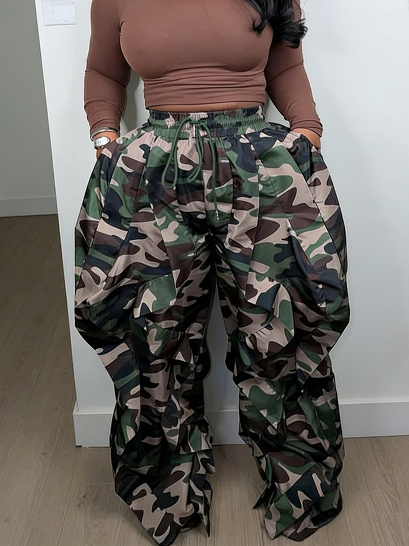 Camouflage Print Ruffles Patchwork Pants LSD 2719