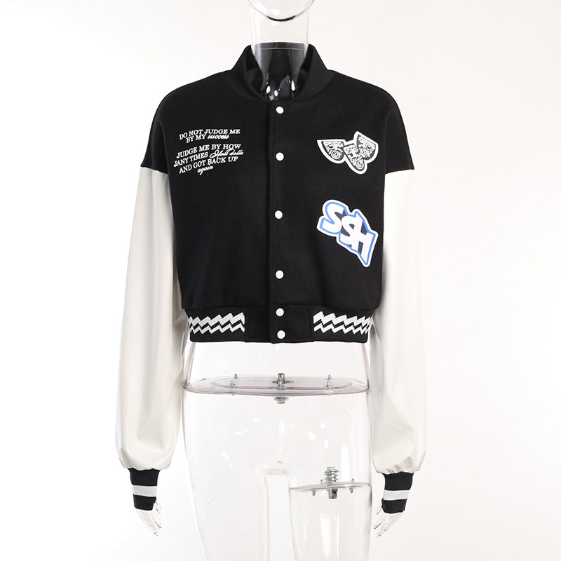 Contrast Color Print Baseball Jacket FL 23439