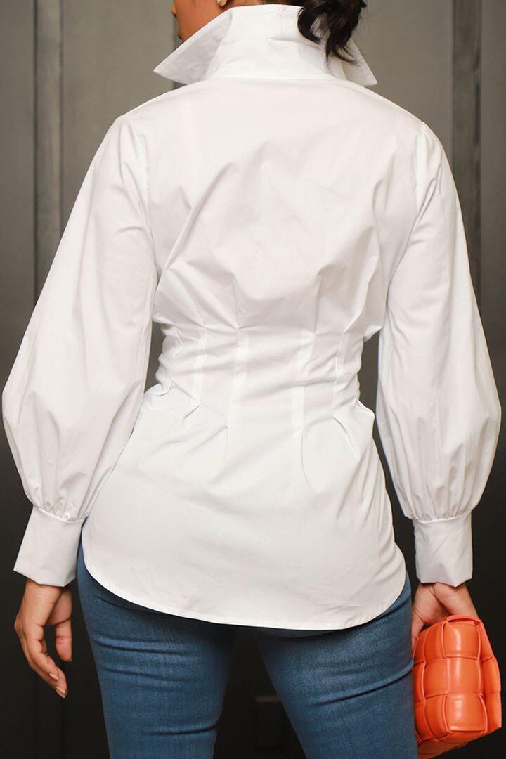 Plus Size Solid Color Long Sleeve Lapel Shirt NY 10350