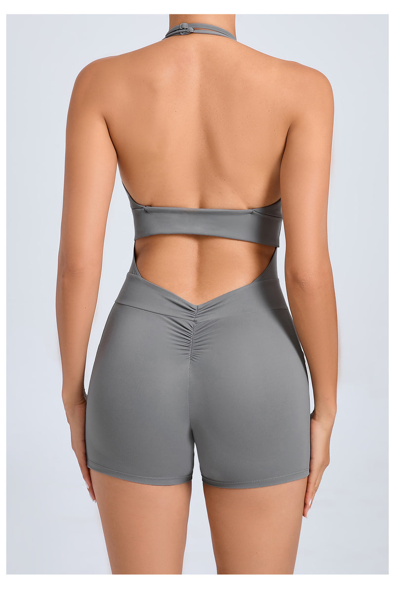 Halterneck Solid Color Yoga Sport Romper GQSA 51001