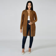 Solid Knitted Midi Length Sweater Cardigan FSXF F335
