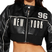 Long Sleeve Zipper Short Coat Print Jackets XEF K25C80355
