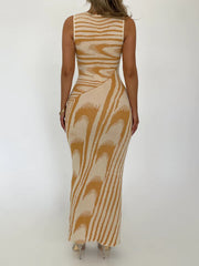 Stripe Printed Sleeveless Bodycon Dress GWDS 230516