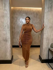 Sleeveless Solid Color Ruched Maxi Dress GADE 103701