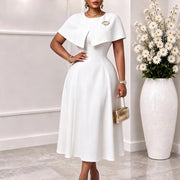 Plus Size Solid Color Shawl Midi Dress GMLF 3382